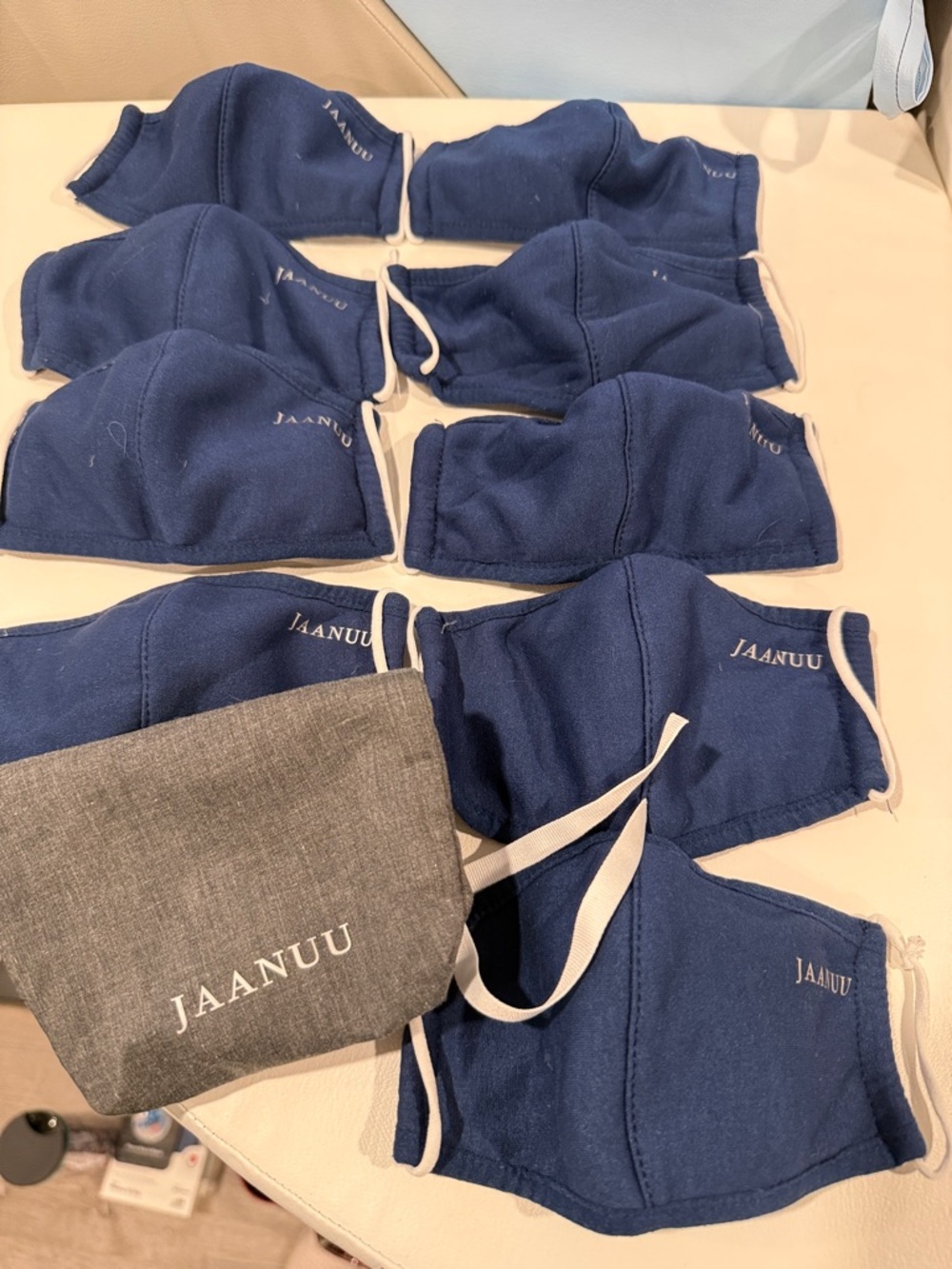 8 Toddler / Children’s Jaanuu Navy Blue Reusable Face Masks with Carry Pouch